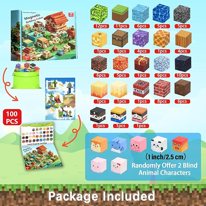 Magnetic Blocks,100PCS Magnetic Building Blocks Upgraded Sensory Toys Construction Set,Magnets Cubes Building Toys for Kids Games,Toddler Montessori Stacking Magnets for 3+ Boys Girls Birthday Gifts