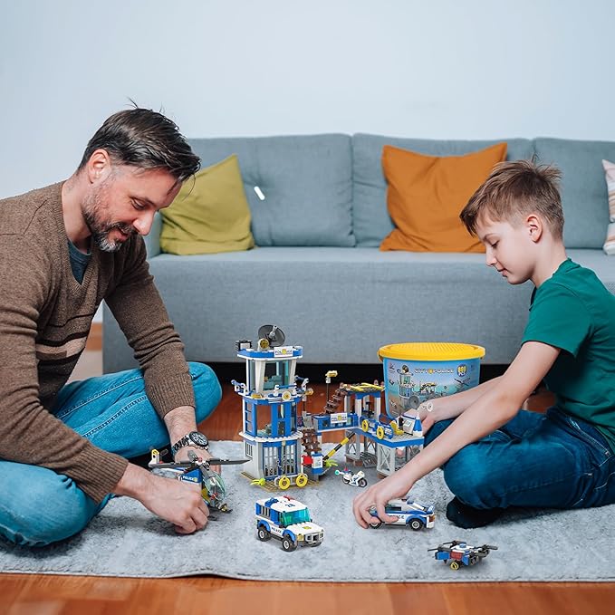 EP EXERCISE N PLAY City Police Prison Station Building Set with Police Patrol Car, Cop Truck, Drone, Motorcycle, Helicopter, Patrol Ship Building Blocks Toy Kit Gift for Boys 6-12 Kids