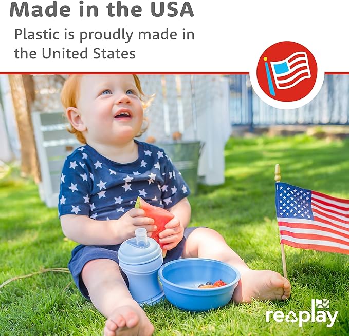 Re-Play 12 oz. Toddler Bowls Set of 3 - Kids Deep-Walled, Durable & Reusable Snack and Meal Bowls, Dishwasher & Microwave Safe, BPA-Free, Made in USA from Recycled Plastic, Beach Baby