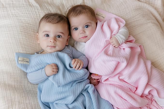 Organic Ribbed Swaddle Blanket for Boys & Girls - 100% Luxury Organic Soft Cotton Knit Warm Cozy Cuddle Stroller Blanket for Newborns, Infants, & Toddlers (Blush Pink)