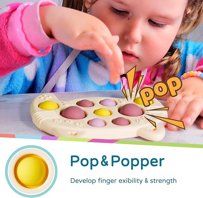 LiKee Fidget Popper Sensory Baby Toys for 10+ Months, Push and Popping Busy Board, Montessori Toys for 1+ Years Old, Airplane Car Travel Toy for Toddlers 1-3 Stress Relief
