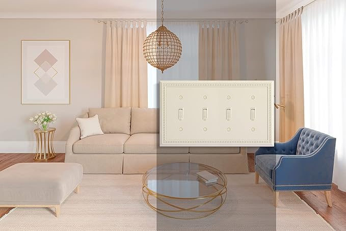 Henne Bery Sunken Pearls Heavy Duty Decorative Wall Plate Switch Plate Outlet Cover (Quad Toggle, Light Almond)