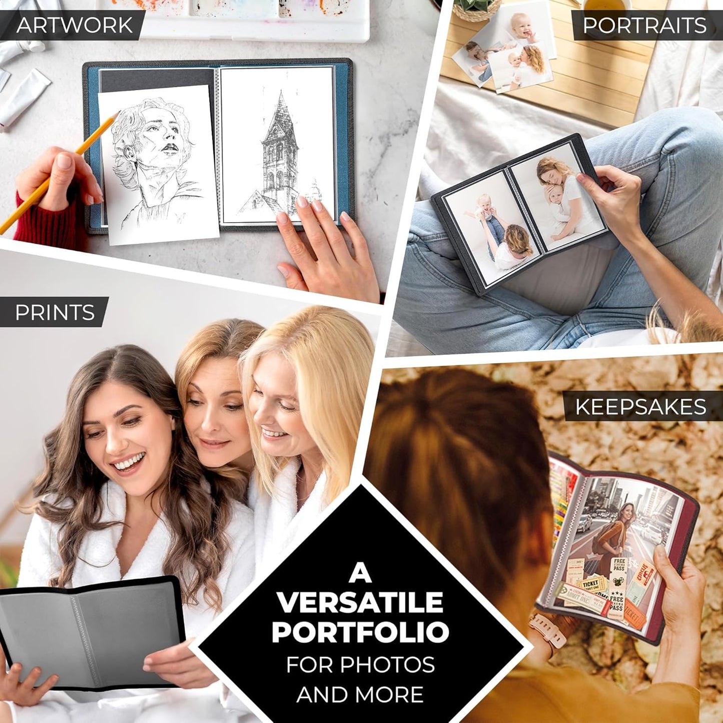 Dunwell Small Photo Album 5x7 (2-Pack), Mounting Paper, 5 x 7 Art Portfolio Binder, 24 Sleeves Display 48 Pages, Acid-Free Poly Professional Picture Book for 5x7 Artwork, Postcards