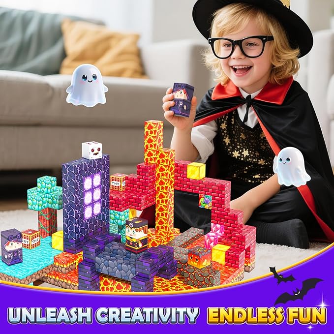 154PCS Magnetic Blocks Mine Magnet World Block Cubes Toy with Magnet Board for Kids Ages 4-8, Magnetic Tiles Kids Sensory Birthday Gifts Game Toys for Boys & Girls Ages 3+