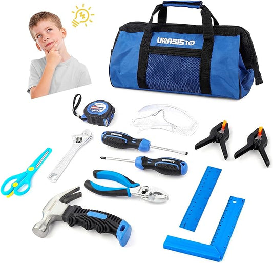 12-Piece Kids Tool Set with Tool Storage Bag, Junior Real Hand Tool Kit for Boys & Girls, Children Learning Tools for DIY Building and Woodworking, Age 8+