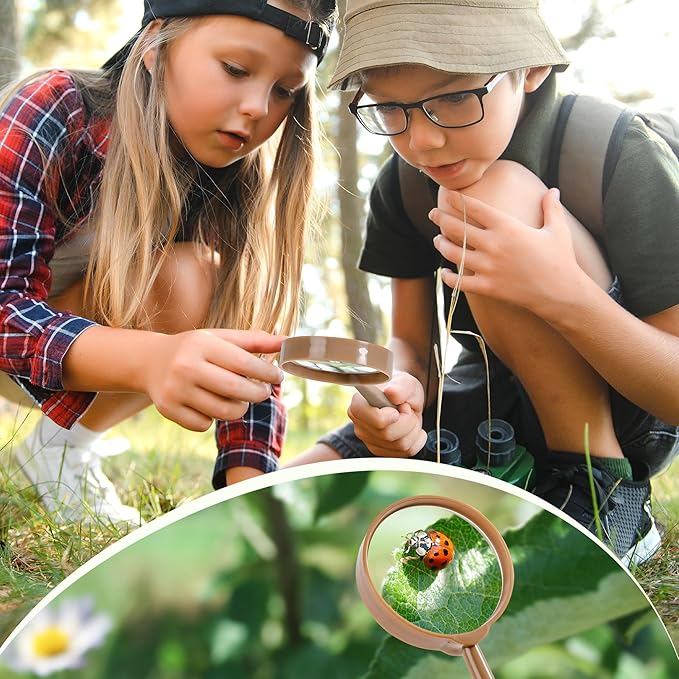 ROBOTIME 2Sets Bug Catcher for Kids, Sturdy Bug Catching Kit with Butterfly Net, Insect Box, Magnifying Glass, Tweezer, Clamp, Cards and Carry Bag, Bug Habitat Outdoor Explorer Kit for Kids 3-12