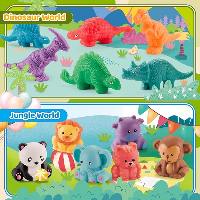 Dough Play Tools Sets for Kids, 22pcs Clay and Dough Accessories for Toddlers with Storage Box, Silicone Mat, Rolling Pins, Safety Scissors, Mini Knife,3D Dino & Animal Molds, Gift for Boys Girls