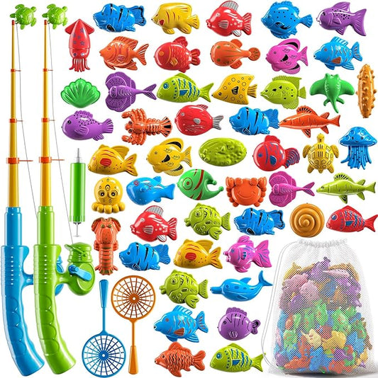 Magnetic Fishing Toys Game Pool Toys Set for Kids 3-5, Water Table Bathtub Toys with Pole Rod Net Plastic Floating Fish, Outdoor Toys for Kids Boys Girls Age 3 4 5 6 7 8 Year Old