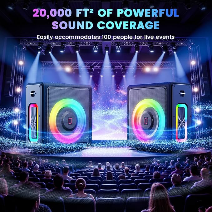 Karaoke Machine, Portable Bluetooth 5.3 Speaker with 2 Wireless Microphones for Adults, PA System with Pitch Correction & Echo Adjustment, Supports TWS/TF Card/USB/AUX/Live for Home Party