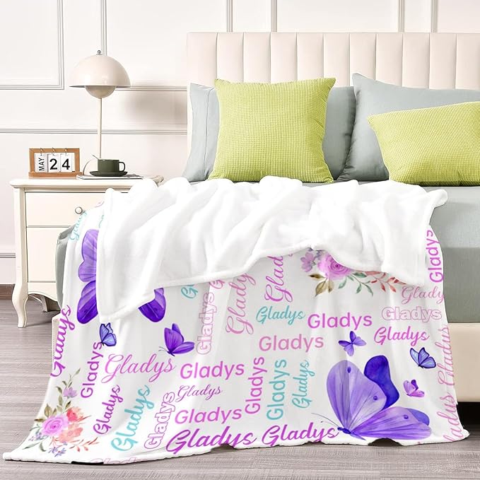 Customized Butterfly Baby Blanket - Personalized Soft Fleece Bed Throw for Toddlers, Newborns, Girls & Boys - Birthday & Christmas