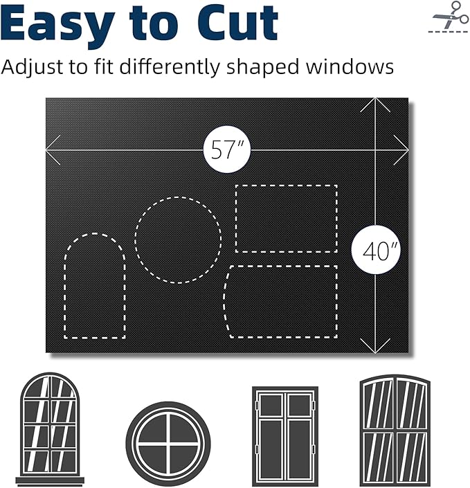 NIGHTON Portable Blackout Curtains 40"×57" Strong Hook and Loop Tape Strips with Adhesive,Blackout Shades That can be Cut,100% Blackout Material Window Blinds for Baby Nursery or Travel Use-Black