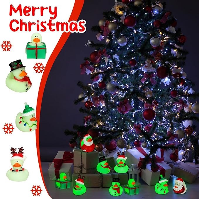 Honoson 36 Pcs Rubber Duck in Bulk Mini Toy Rubber Duck for Bath Birthday Gifts Shower Party Favors Decoration(Glow Holiday)