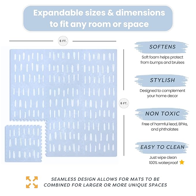 Baby Play Mat for Floor - Shoreline (6x6ft) - Premium EVA Foam Play Mat for Babies & Toddlers (Ages 0-5+) Non-Toxic Playmat for Tummy Time, Crawling & Playroom - Stylish & Comfortable