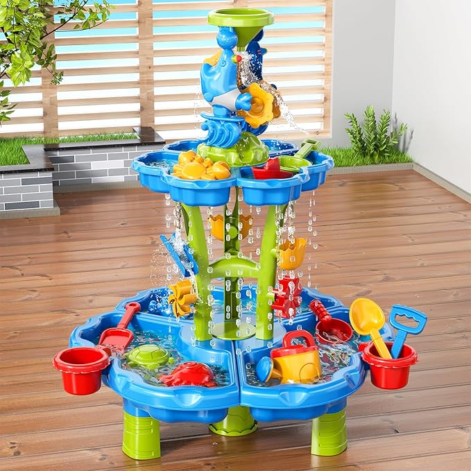 3 in 1 Water Table for Toddlers 3-5 4-8, Summer Outdoor Beach Outside Backyard Activity Sensory Kids Sand and Water Table, Birthday Party Gifts for Kids Boys and Girls Ages 3 4 5 6 7 8