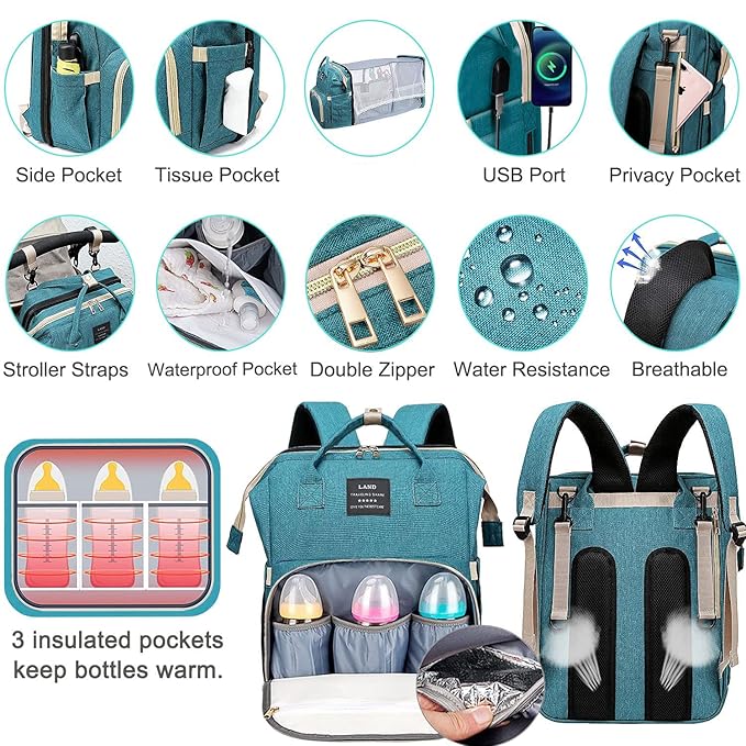 Baby Diaper Bag with Changing Station,Diaper Bag Backpack,Girl Boy Diaper Bag,Large Capacity,900d Excellent Oxford(Ungrade-Green)