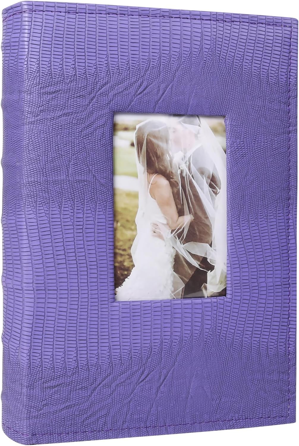 RECUTMS Photo Album Holds 300 4x6 Photos with Memo Areas, Slip in Pockets PU Leather Cover Photo Book with Front Window for Memories Couple Kids Family Pictures (Purple)