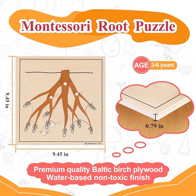 MONTESSORI OUTLET Nature Materials Root Puzzle Early Preschool Learning Toys for 3-12 Year Old Kids and Toddler