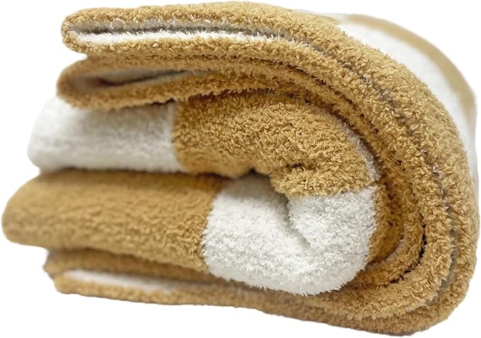 Checkered Baby Blanket 28"x40" - DreamSoft Knit Throw for Crib, Stroller or Car Seat - Soft Receiving Blanket/Newborn Nursery Gift Essential for Toddler, Infant, Kids, Boys & Girls (Tan/White)