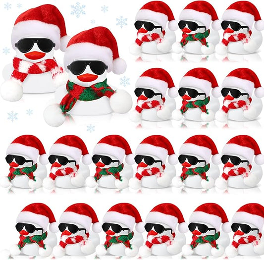 Syhood 24 Sets Christmas Mini Rubber Duck Bulk with Sunglasses Scarf Hats and Adhesive Dots Duckies Bath Toy Xmas Decor for Christmas Winter Gift Cruise Birthday Party (Xmas Hat)
