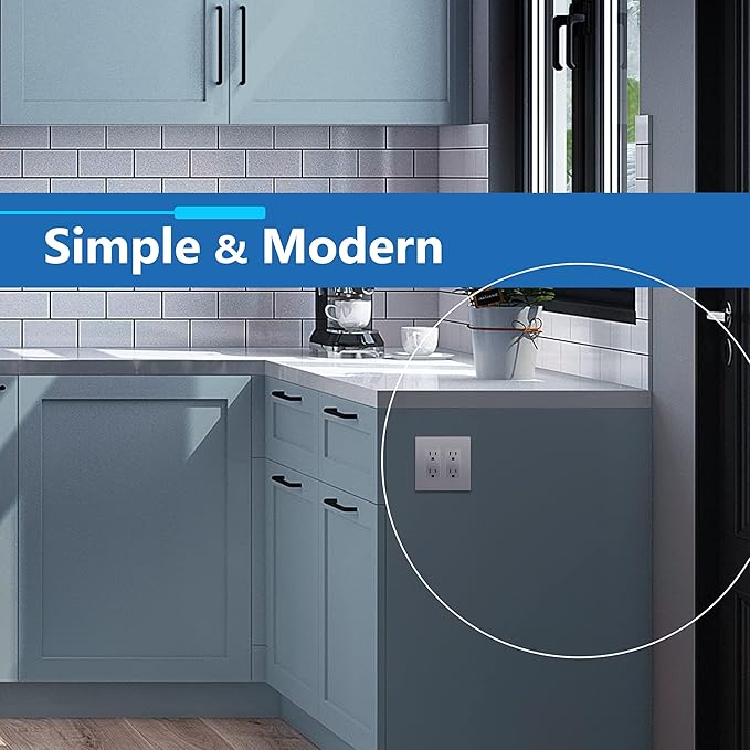 LIDER Matte Finish Decorator Switch Cover, Screwless Wall Plate, Mid-Size 2-Gang 4.88" x 4.92", Unbreakable Polycarbonate Thermoplastic, UL Listed, LSWP-32M-SV, Silver