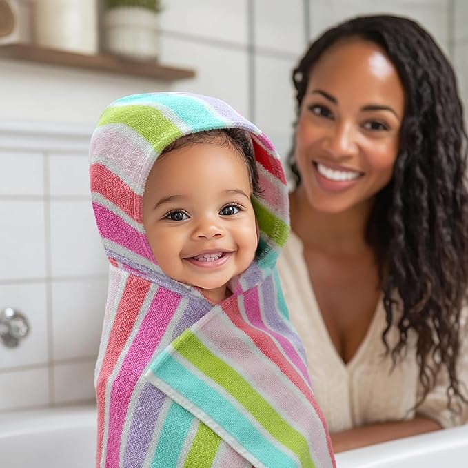 ORIGINAL KIDS Hooded Baby Towel for Newborn - 100% Cotton Large Baby Bath Towels with Hood for Infants, Toddler - Extra Absorbent & Soft Newborn Bath Essentials - Large 24x30 - Pink Multi