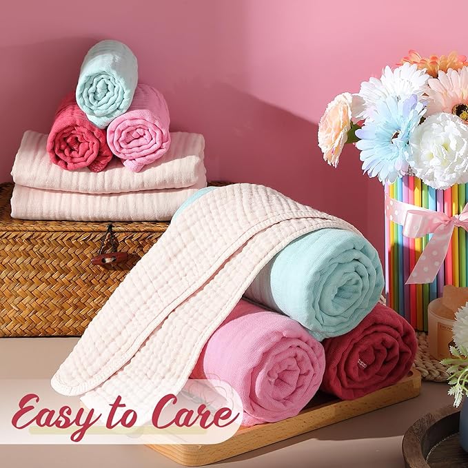 VitalCozy 8 Pcs Baby Muslin Hooded Bath Towels and Washcloths, 32 x 32 Inch Muslin Cotton Hooded Baby Towels Absorbent Blankets for Gift Newborn Infant Shower (Vivid Color)