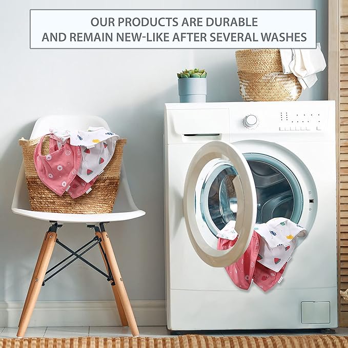 DOKMA Set 8 Organic Cotton Baby Drool Bibs - Bandana Teething Bibs for Baby - Bandana Drool Bibs - Ultra Soft, No Scratch