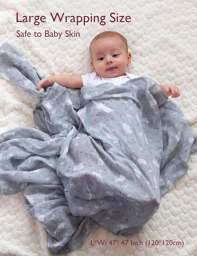 Momcozy Muslin Swaddle Blankets, Ultra Soft Neutral Baby Essentials Must Haves Registry Search, Breathable Large 47'' x 47'' Newborn Boys Girls Swaddle Receiving Blanket, Sugar Bowl Bunny
