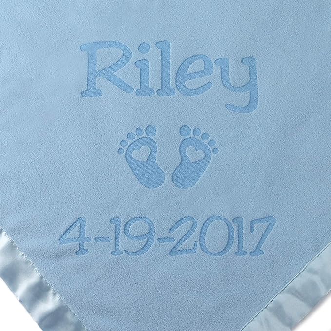 Custom Catch Personalized Newborn Gift Baby Blanket for Girl - Name with Infant Heart Feet Design - Pink or Blue (Multi-line Text)
