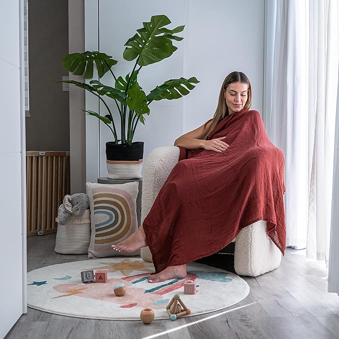 Comfy Cubs Muslin Swaddle Blankets Pack of 4, 47 x 47 Inches, Soft Cotton Baby Blanket Set, Large Multipurpose Swaddling Wraps for Newborns - Self-Soothing Swaddle - Wine, Neptune, Fern, Caramel