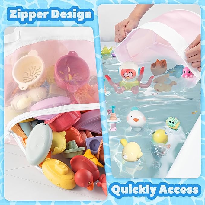 UNEEDE Bath Toy Organizer,4.15 Gallons Bathtub Toy Storage Organizer,Quick Access Bath Toy Holder For Bathtub,Baby Organizer And Storage,Quick Dry Baby Bath Toy Storage For Tub,Mesh Shower Caddy(Pink)