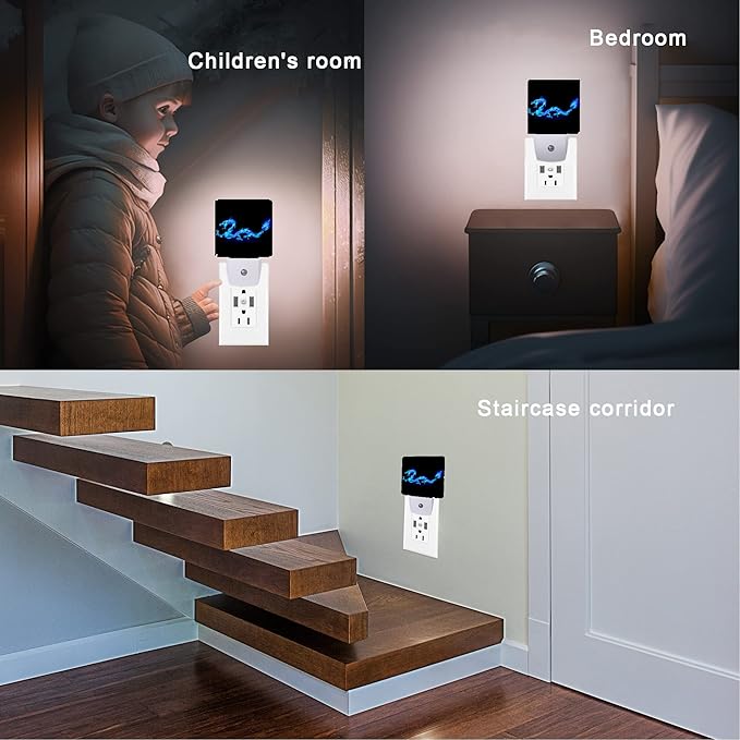 Blue Dragon Night Light,Plug in Night Lights 0.5W Sleep Friendly for Boys Girls Led Night Light Dusk to Dawn Sensor Nightlight for Stairway/Hallway/Bedroom