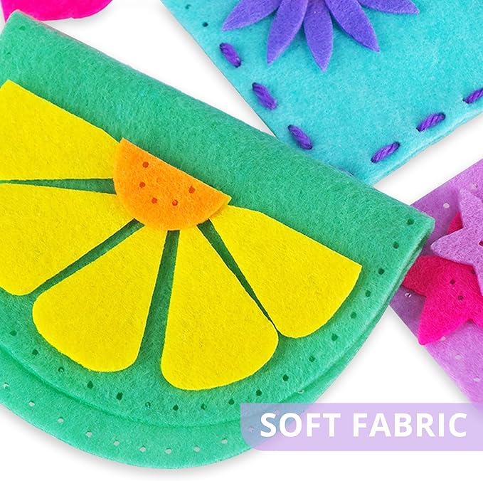 IROLEHOME 6 Pcs Soft Felt Sewing Kit for Kids, Purses DIY Arts & Craft Kit for Beginners, Sew Your Own Handbag Projects Gifts for Girls Boys Fine Motor Travel Toys