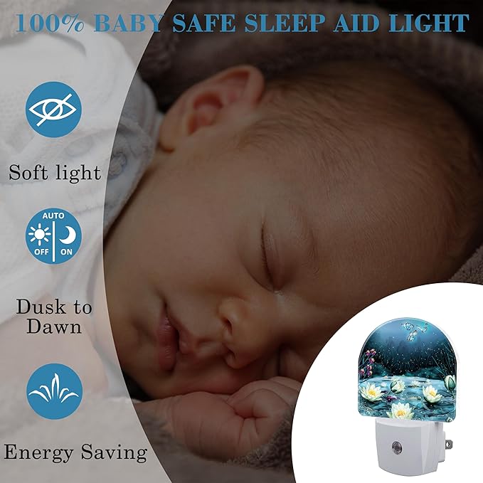 Night Light Plug into Wall Magic Lotus Flower and Butterfly Night Light with Dusk to Dawn Sensor Night Light for Kid Girls Boys Women Room Decor, Hallway, Kitchen, Bathroom, Nursery, Stairs