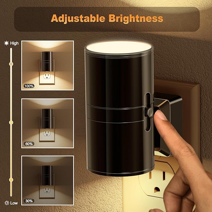 JandCase Night Light, LED Night Lights Plug into Wall, 2 Pack Automatic Nightlight with Light Sensor, 3000K Soft White 0-100LM Dimmable Modern Nightlight for Kids Bedroom Hallway