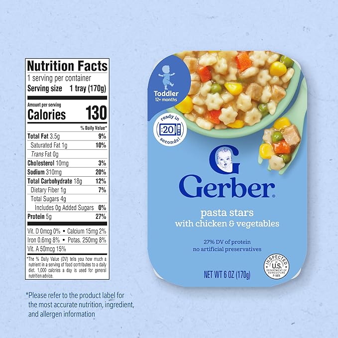Gerber Toddler Food, Pasta Stars with Chicken & Vegetables, Mealtime for Toddler, 6PK