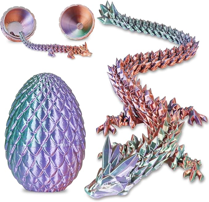 Dragon Eggs with Dragon Inside, 3D Printed Surprise Funny Gifts for Kids, Articulated Dragon Fidget Toys for Adults, Executive Desk Toys Office Room Décor (Gradient Blue-Green-Brown, M-Size)