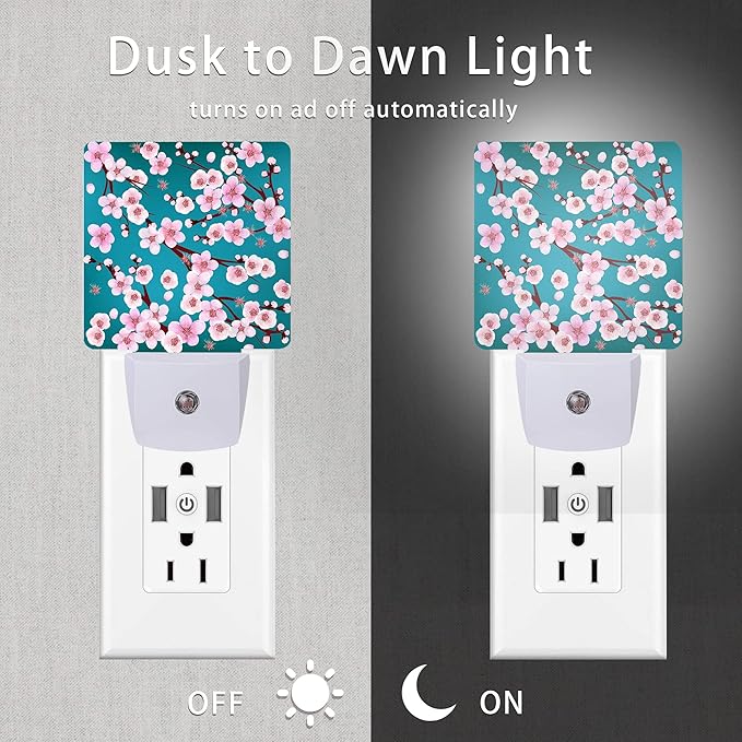 Spring Flowers Night Light,Cherry Blossom Night Lights Plug into Wall Dusk to Dawn Sensor Led Lamp for Women Men,Led Lights for Stairway/Hallway/Bedroom