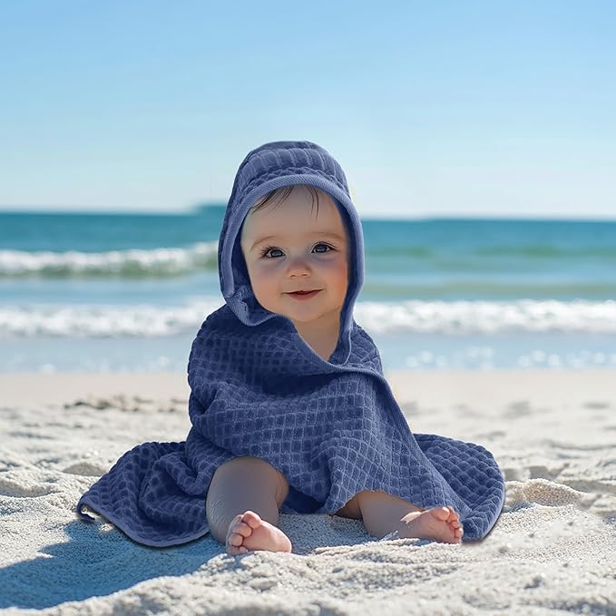 ORIGINAL KIDS Hooded Baby Towel - 100% Cotton Luxurious Jacquard Velour Baby Bath Towel with Hood - Boys Girls Infant Toddler - 550 GSM Soft Absorbent Newborn Bath Essentials - Large 30x30 - Blue