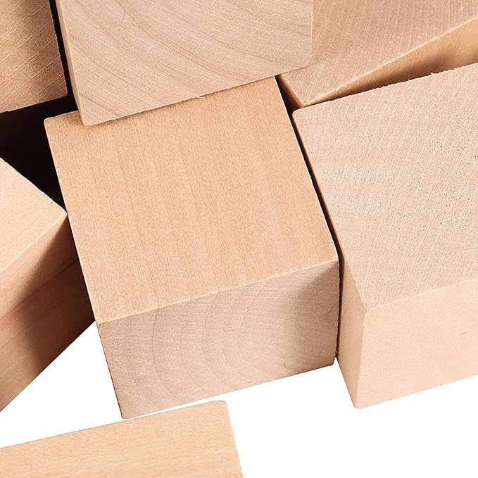 ZOENHOU 24 PCS 2 Inch Wooden Blocks, Solid Premium Natural Hard Wood Cube Unfinished Wooden Block Set for Painting Decorating Crafting DIY Projects