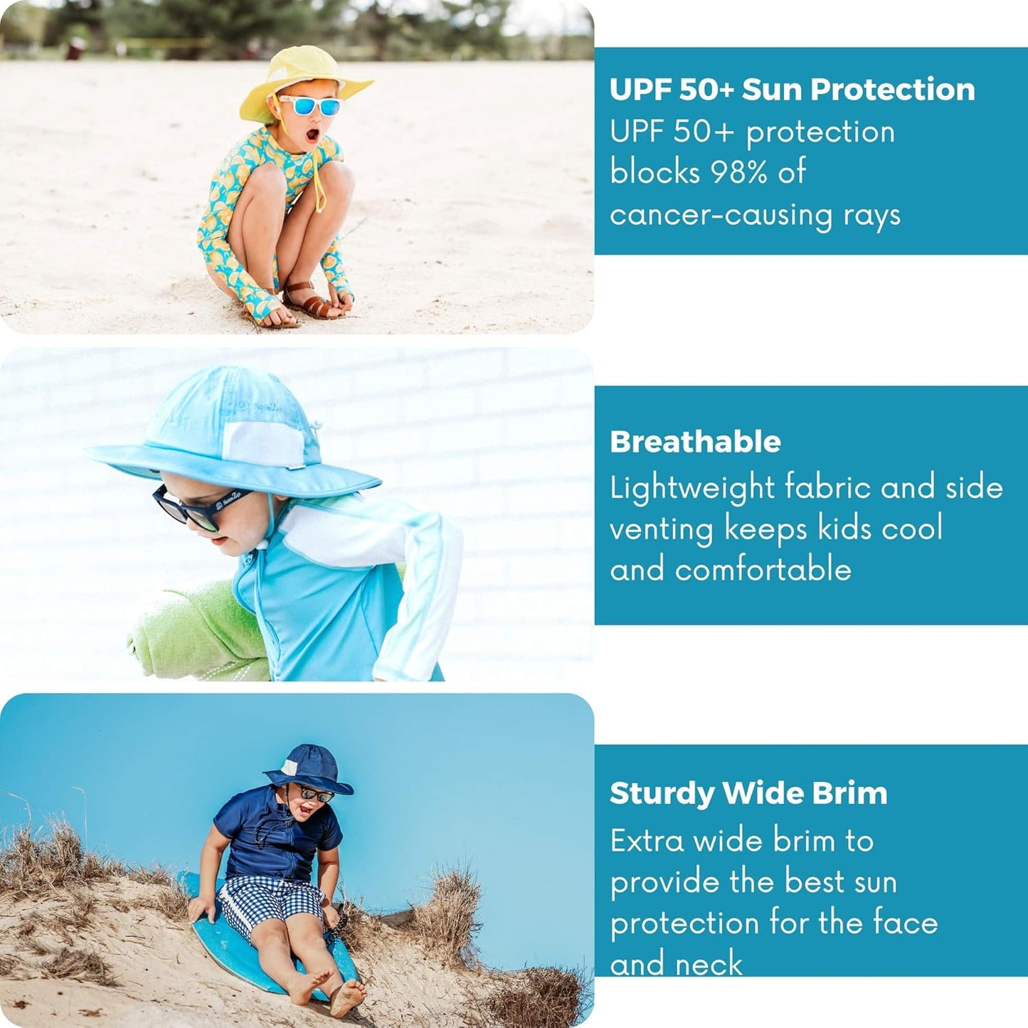 SwimZip Wide Brim Sun Hat | UPF 50+ Protection for Baby, Toddler, and Kids