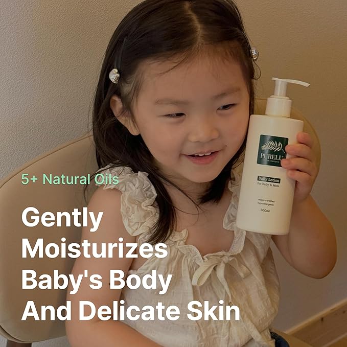 PURELU Baby Lotion For Newborn, Toddler Lotion, Vegan Body Lotion For Sensitive Skin, Baby Skin Care, Hypoallergenic Fragrance Free (10.14 Fl Oz / 300ml)