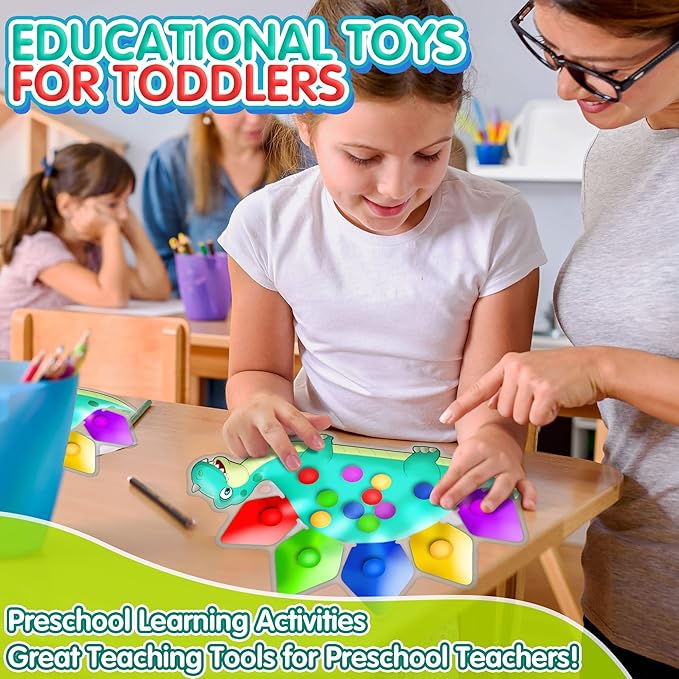 Dinosaur Color Sorting Sensory Toy Christmas Stocking Stuffers for Toddler Activities Fine Motor Matching Game Roadtrip Travel Essential Autism Fidget for Preschool Classroom Gift for Kid 3-5 Year Old