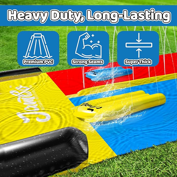 JAMBO 22.5ft Double Lane Slip Splash and Slide with 2 Bodyboards with Built in Sprinkler for Backyard Outdoor Water Fun for Kids