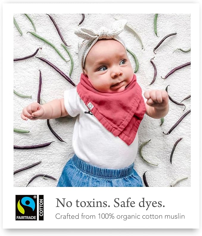 Kishu Baby Indi Organic Baby Bandana Bibs – Fairtrade 4-Way Reversible Drool Bibs for Boys & Girls – Unisex (Set of 5)