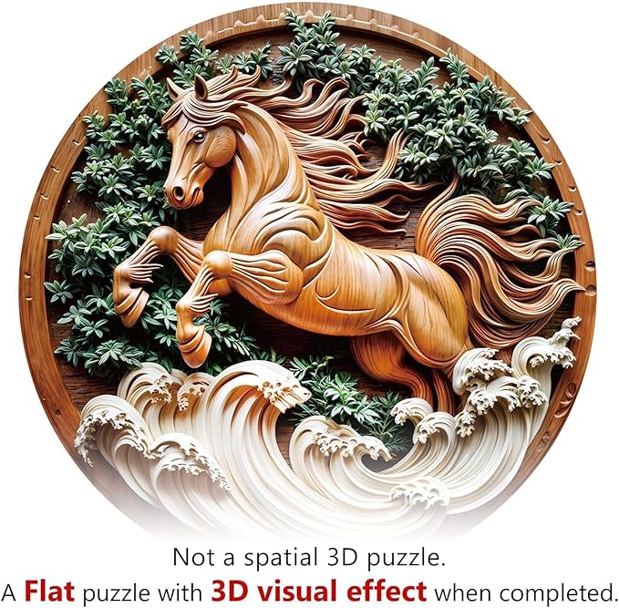 Wooden Puzzles for Adults - Flat Puzzle with 3D Visual Effect Horse Puzzle, Unique Shape Animal Wooden Puzzle, Unique Gift Ideas, Wood Puzzles Adult, Wall Art Puzzle Canvas (L-13.4*13.4in-275 Pieces)