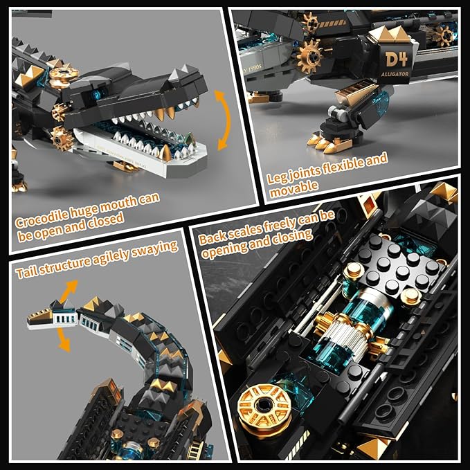 Crocodile Building Sets,STEM Dinosaur World Park Building Toy,Sea Creatures Creativity Model Building Kit,Mechanical Animal Brick Set,Birthday Christmas Valentines Gifts for Kids Boys Girls 8+