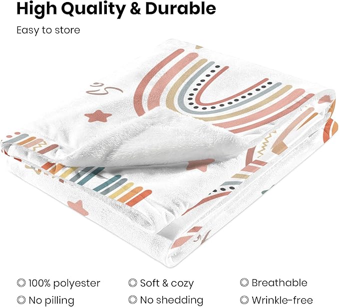 Custom Boho Rainbow Blanket with Name, Personalized Nursery Receiving Blankets for Baby Girls, Customized Newborn, Christmas Birthday Gifts for Girls