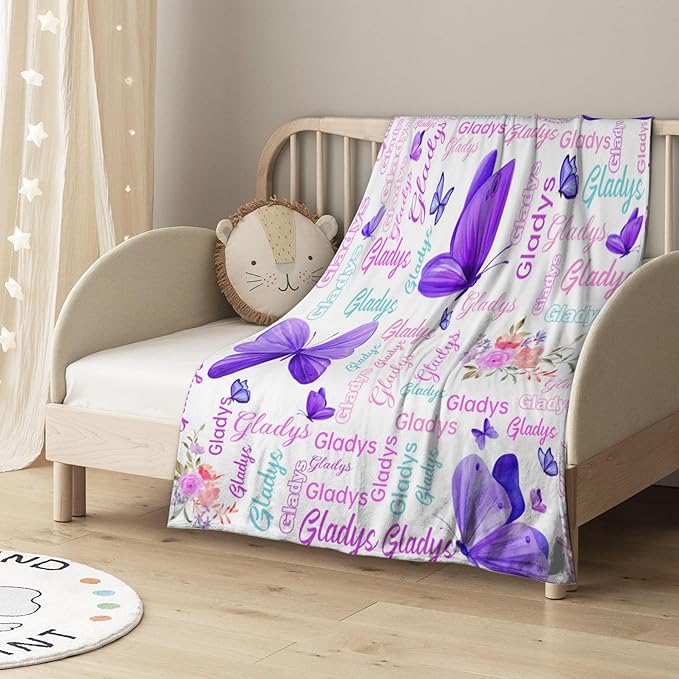 Customized Butterfly Baby Blanket - Personalized Soft Fleece Bed Throw for Toddlers, Newborns, Girls & Boys - Birthday & Christmas