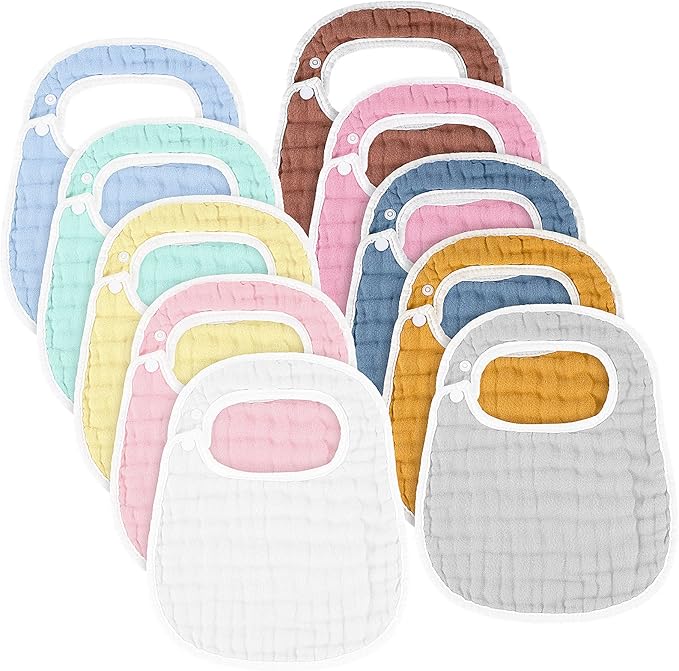 Loopeer 10 Pcs Snap Muslin Bibs soft Baby Bibs for Boy Girl Infants Newborns for Teething Drooling(Colorful)